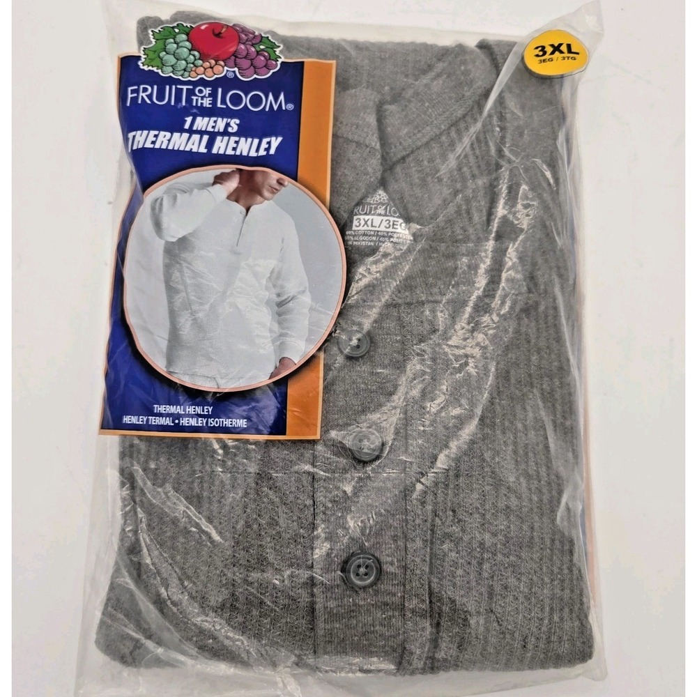 Fruit of the Loom Mens Thermal Underwear Top Henley Crew Sz 3XL NOS VTG Charcoal